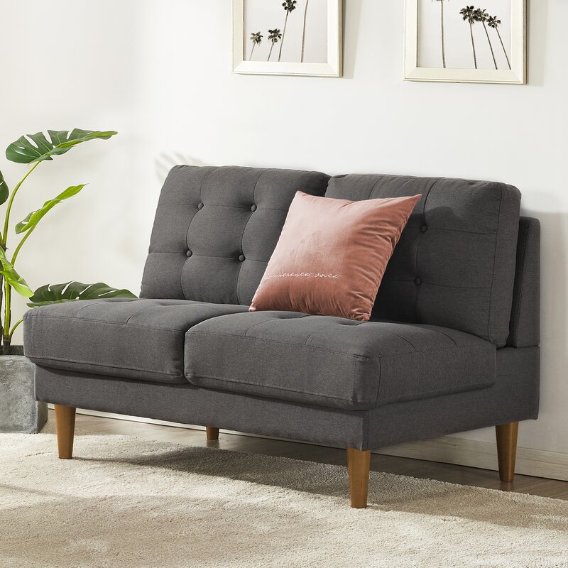 Mellow Jules Modern Armless Tufted Linen Fabric Loveseat / Sofa / Couch